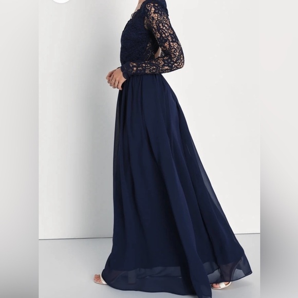 Lulu’s Awaken My Love Navy Blue Long Sleeve Lace Maxi Dress - Size S - Picture 1 of 10